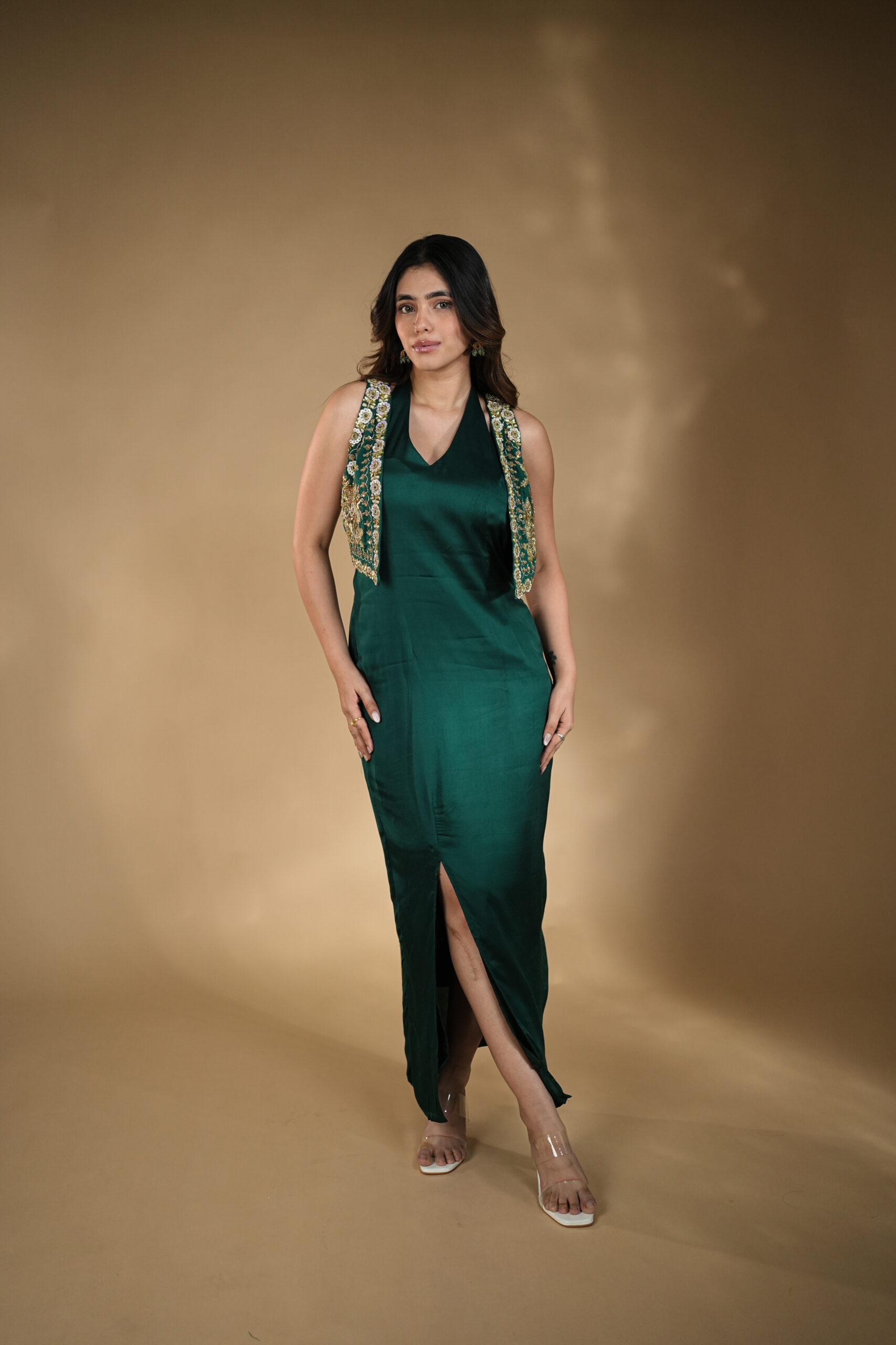 Moonlit Luxe Dress side pose designer western dress for women