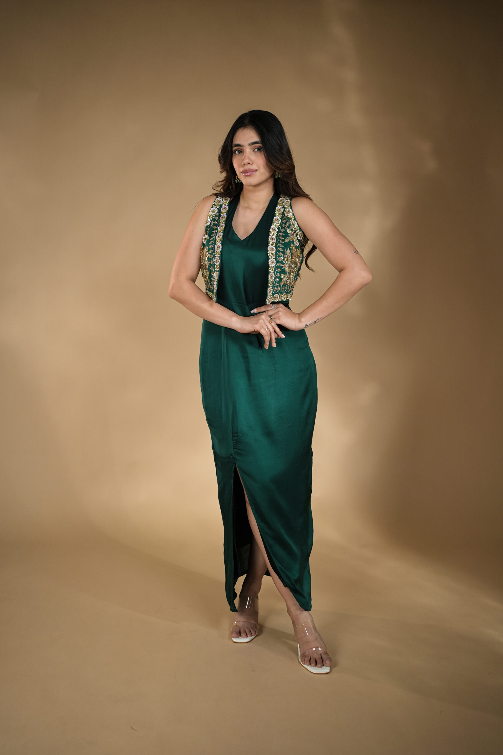 Moonlit Luxe Dress front view premium party wear gown for women