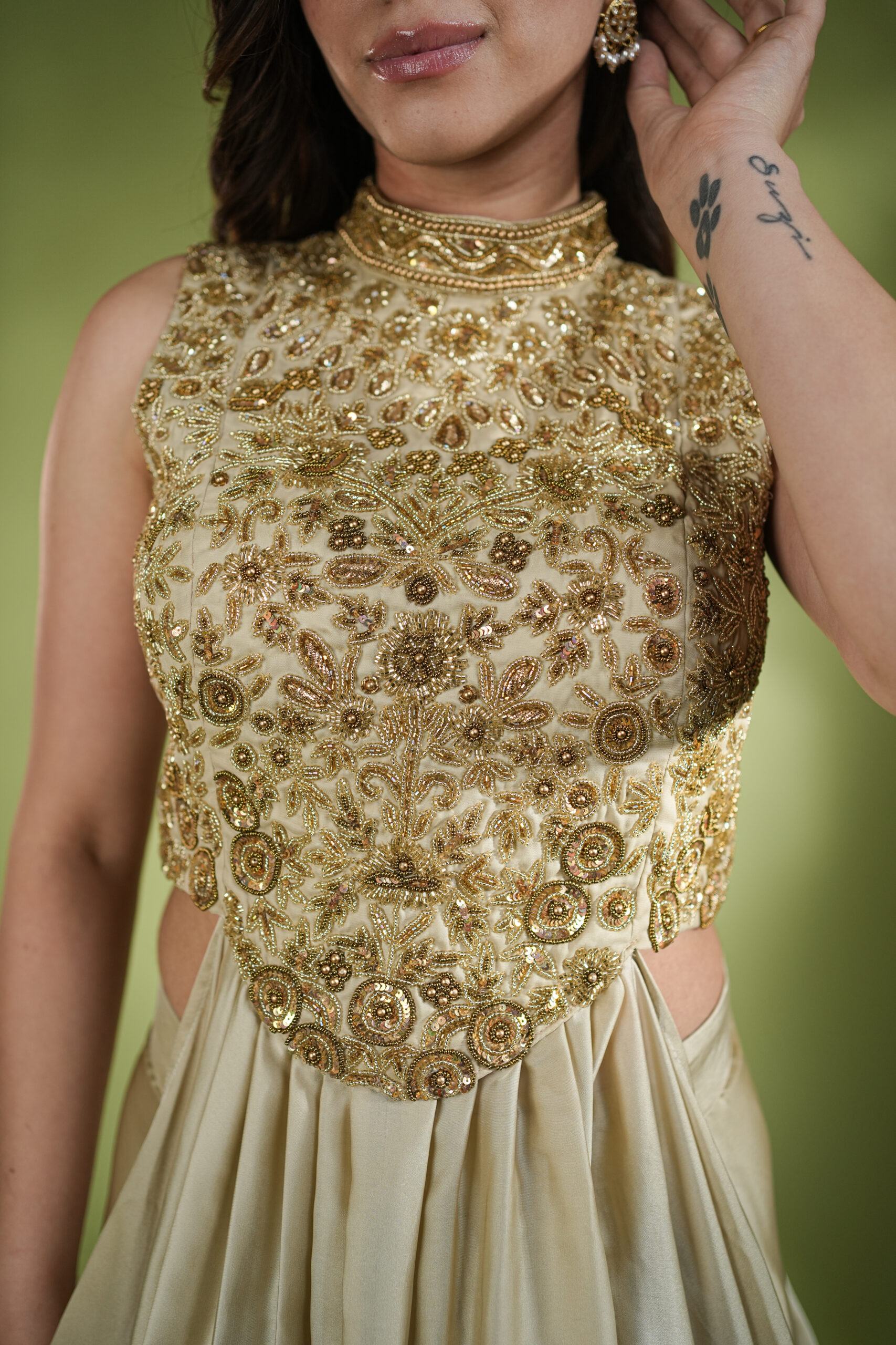 Golden Designer Handwork Dress - Image 8