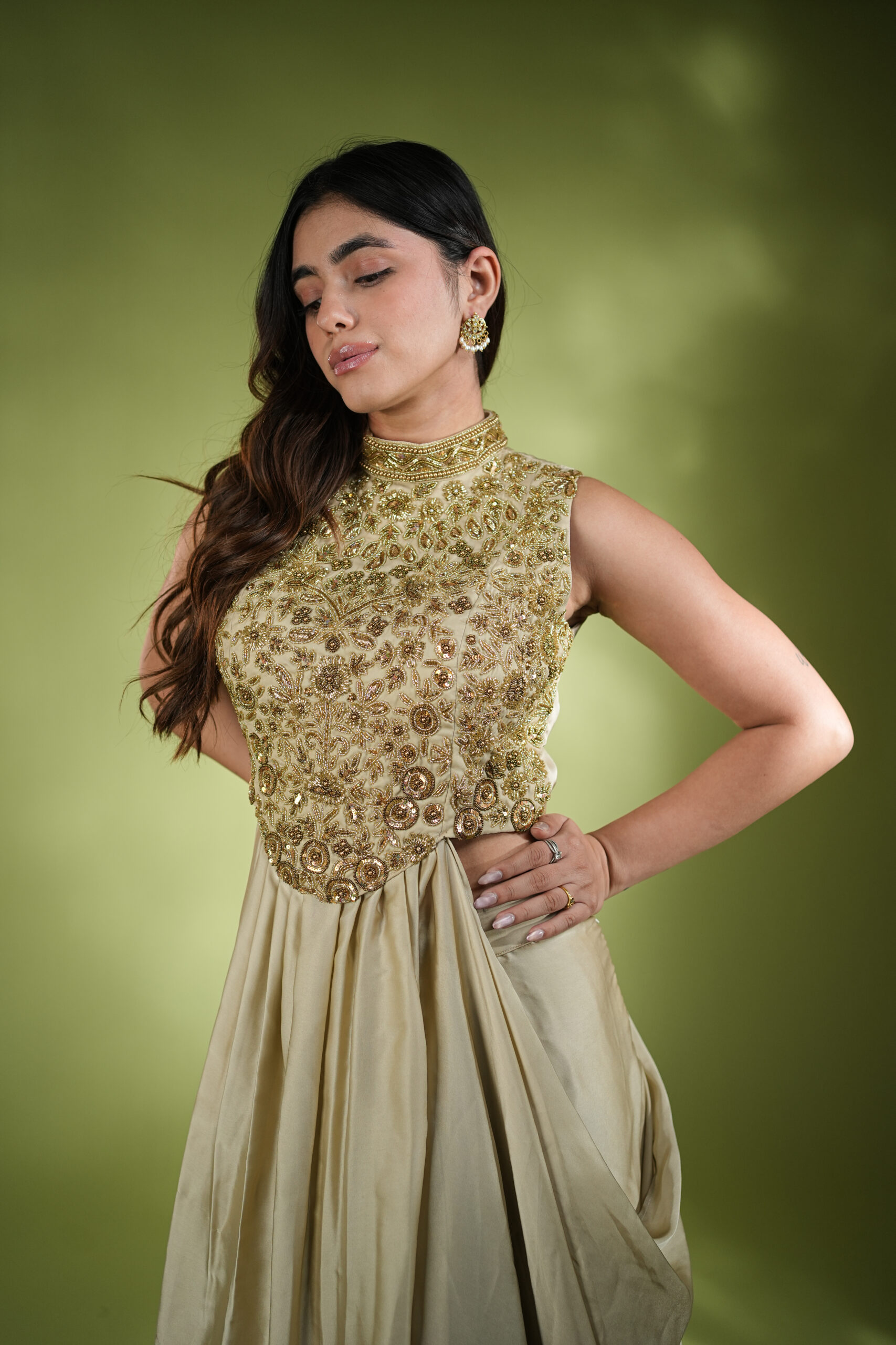 Golden Designer Handwork Dress - Image 6