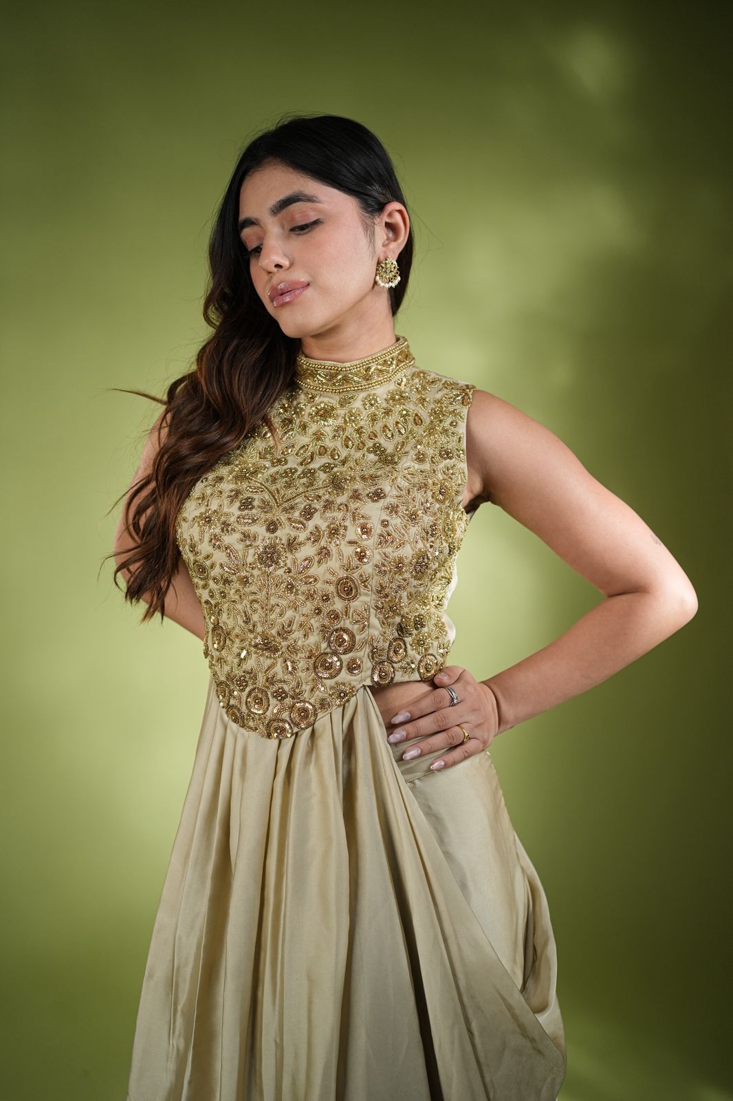 Golden Designer Handwork Dress - Image 11
