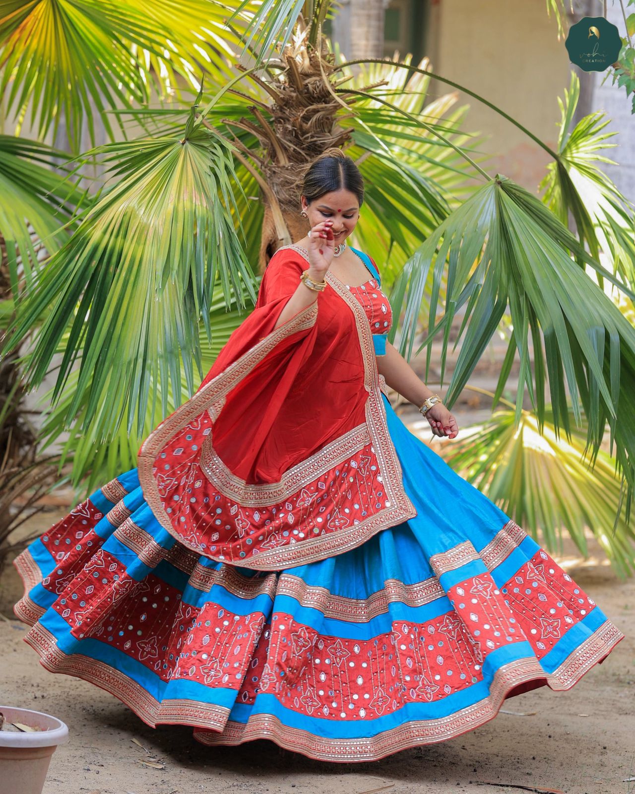 Royal Blue Choli Lehenga with Maroon Handwork Dupatta