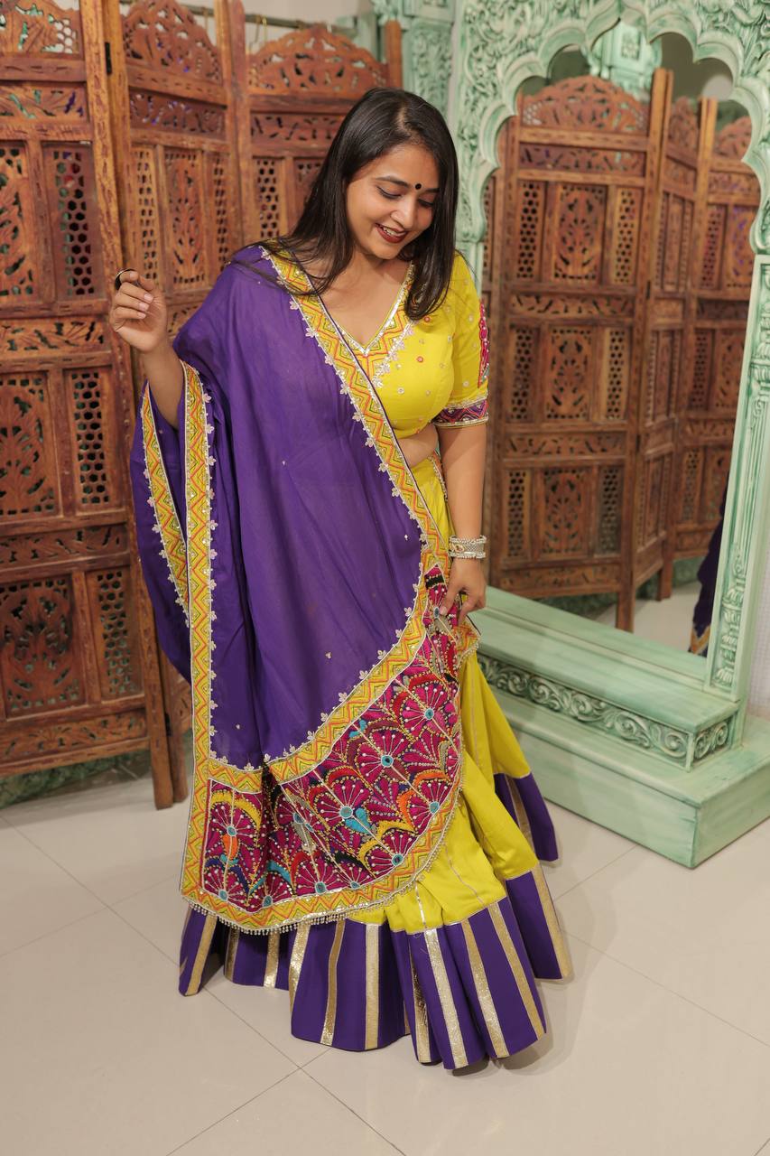Mustard Purple Silk Lehenga - Image 5
