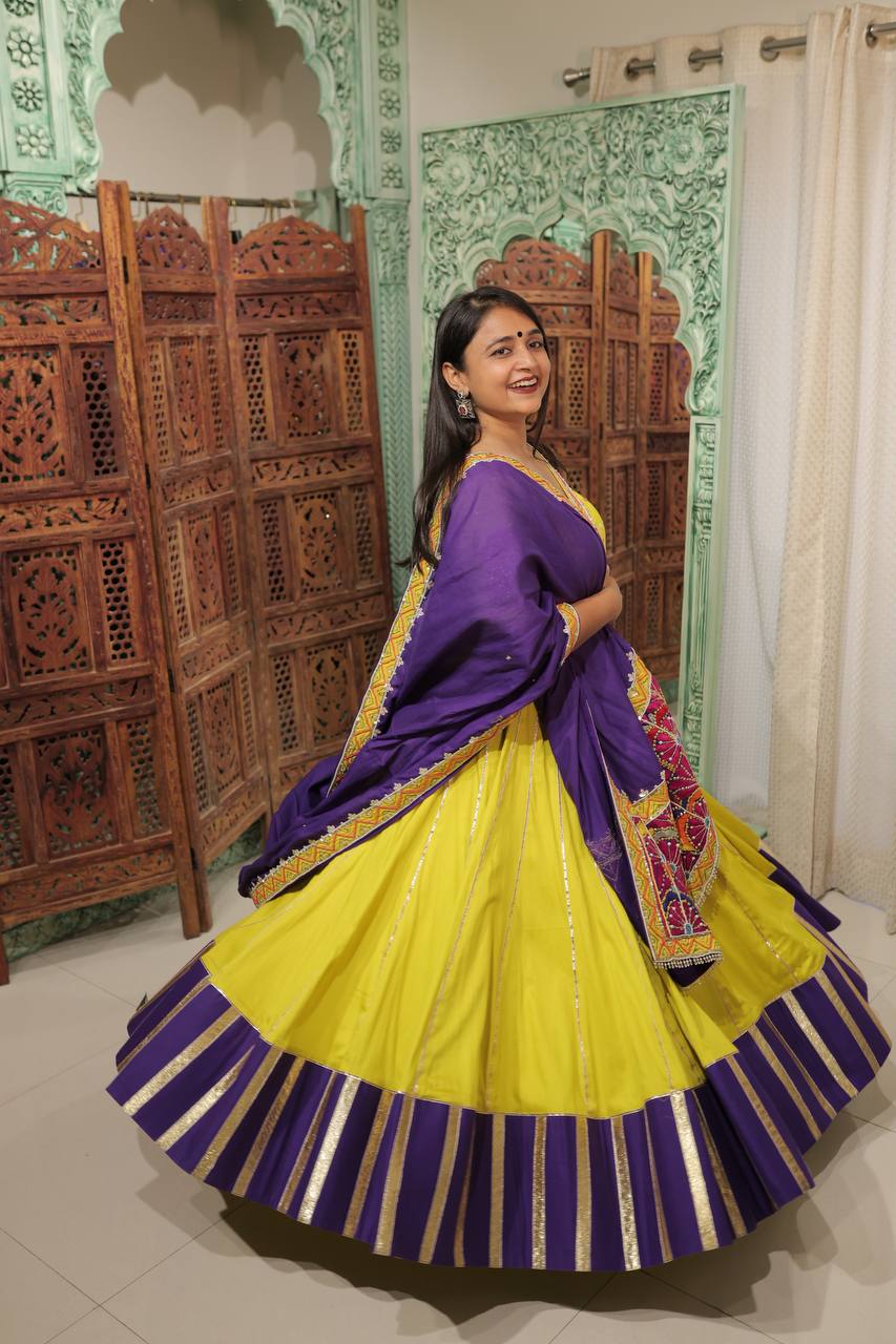 Mustard Purple Silk Lehenga