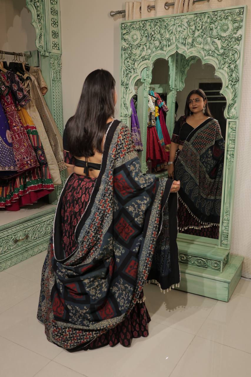 Black Printed Cotton Lehenga - Image 3
