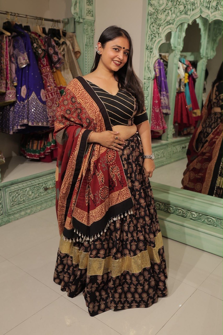 Midnight Ajrakh Lehenga