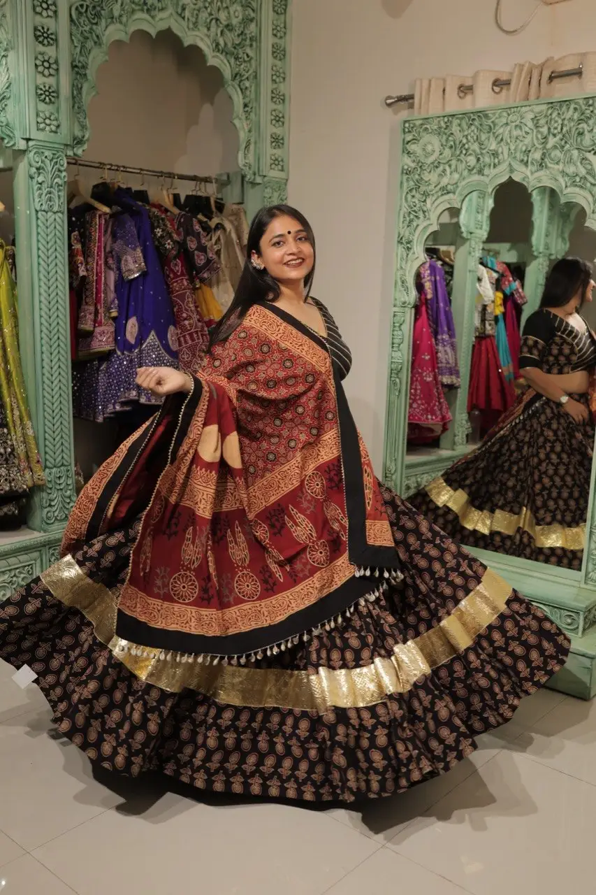 Midnight Ajrakh Lehenga - Image 9
