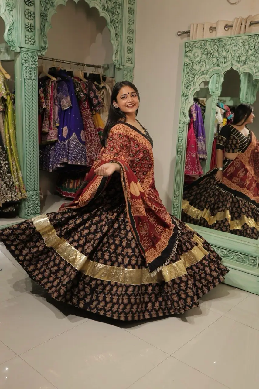 Midnight Ajrakh Lehenga - Image 8