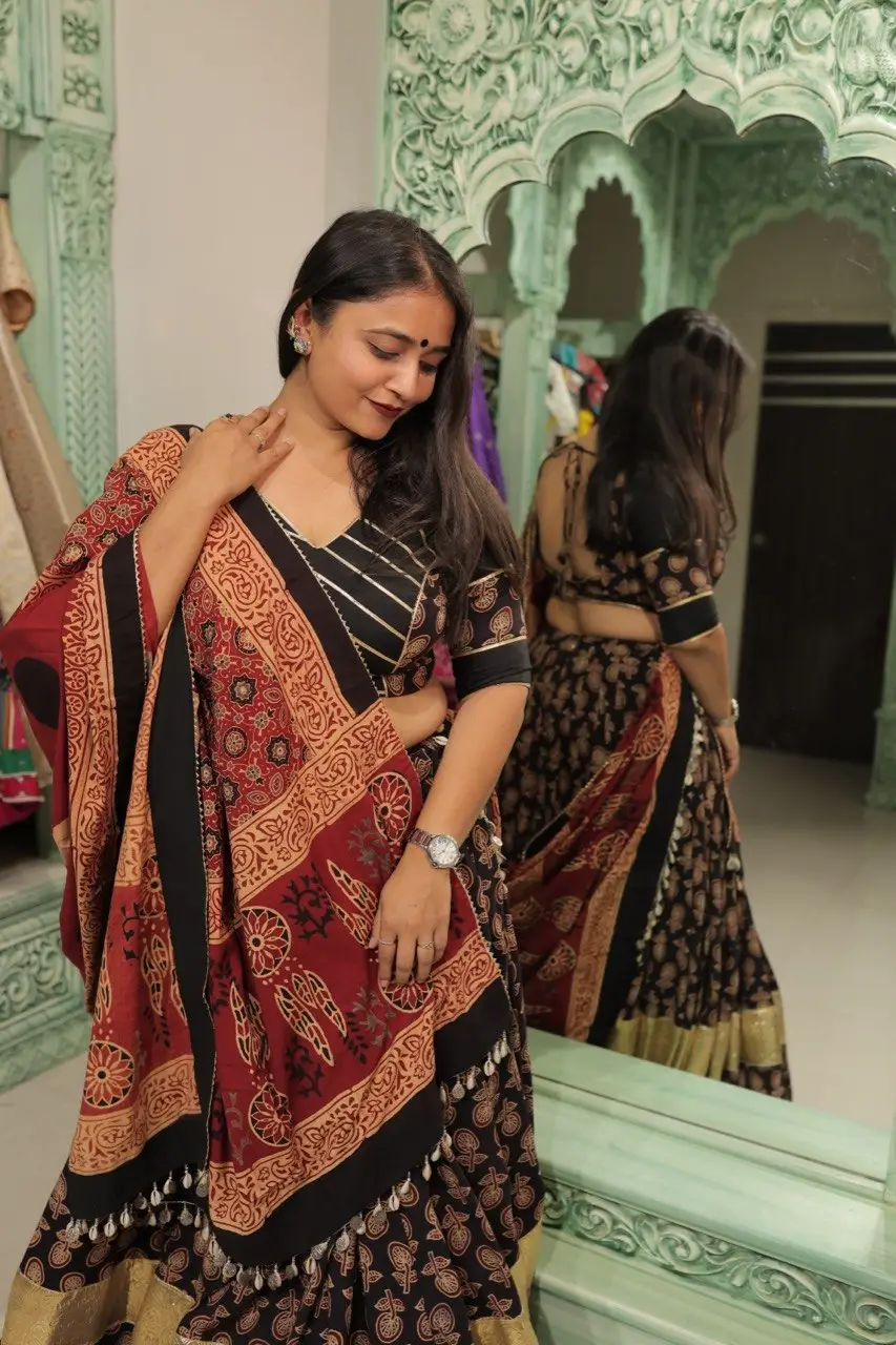 Midnight Ajrakh Lehenga - Image 7