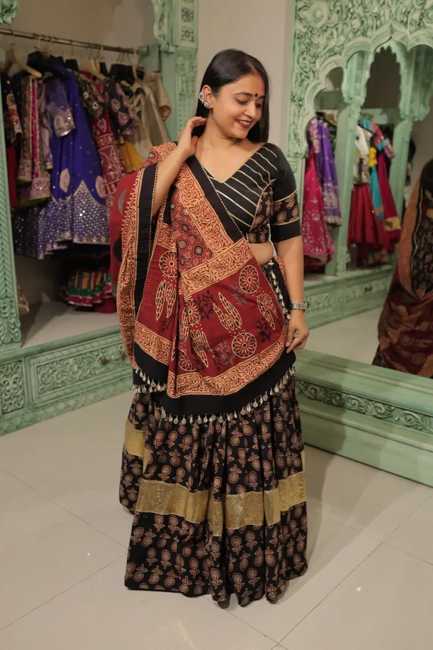 Midnight Ajrakh Lehenga - Image 6