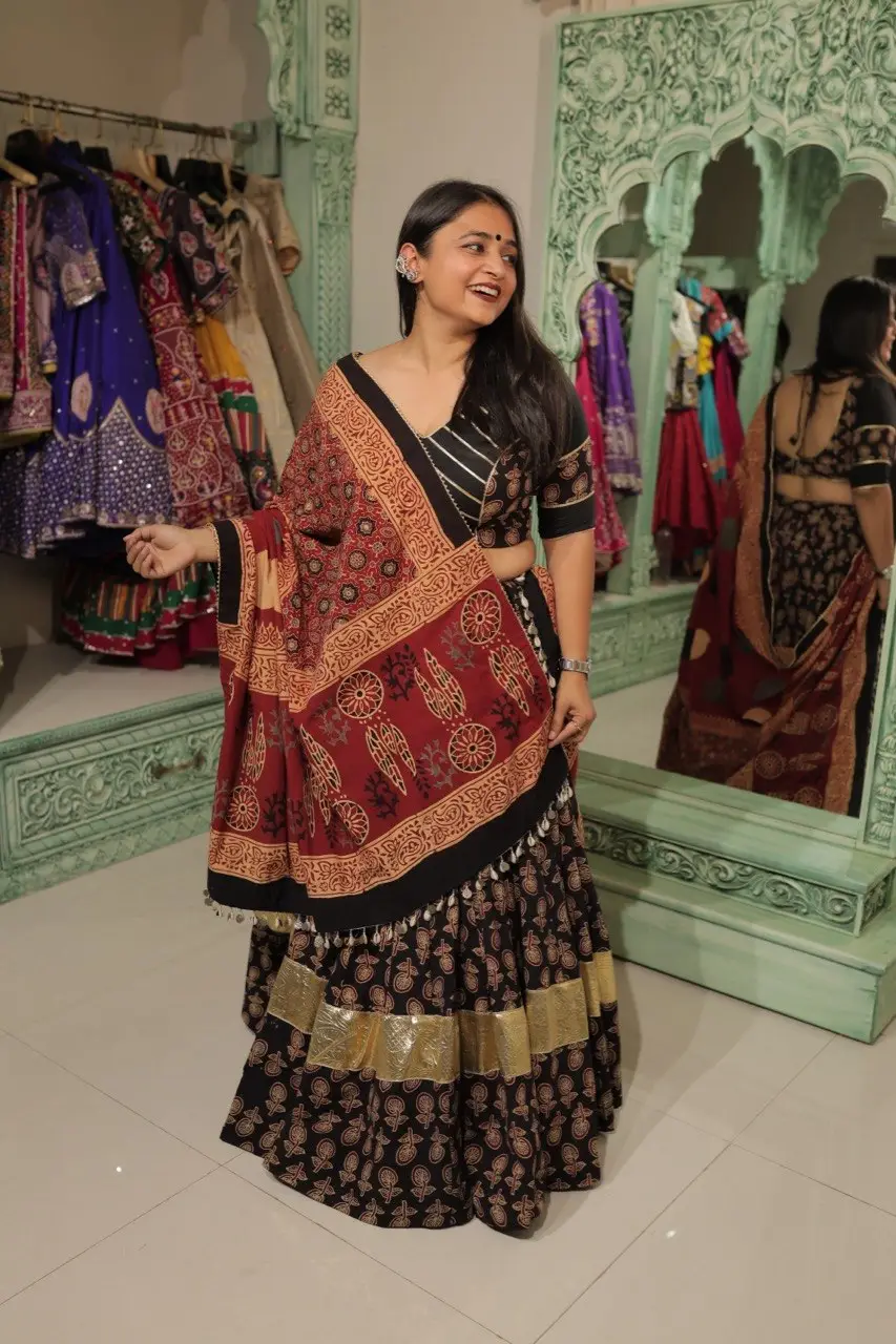 Midnight Ajrakh Lehenga - Image 5